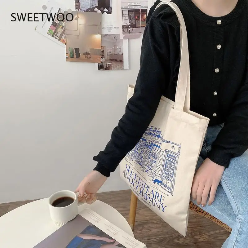 Print Canvas Bag for Women Cotton Cloth Shopping Bags Grocery Bags Girl Book Tote Bag