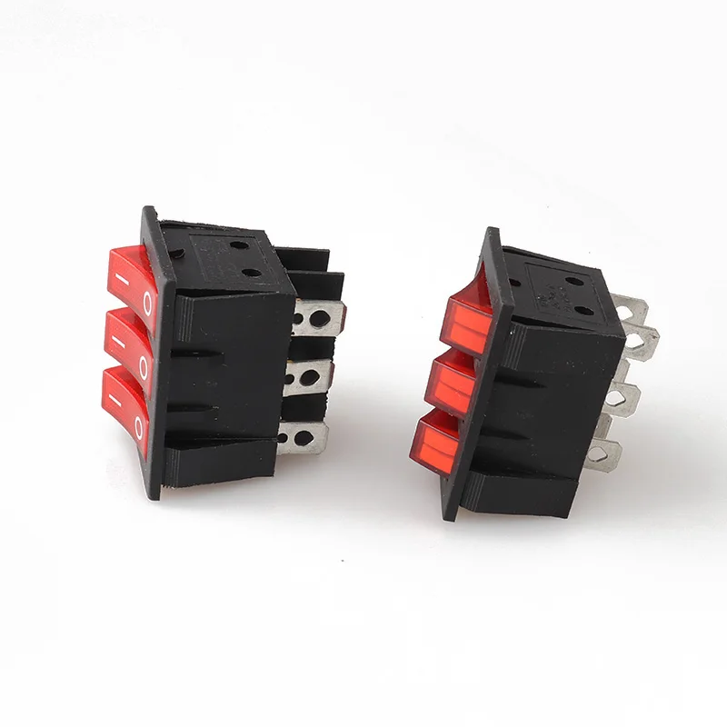 KCD9-301N On-Off 9Pin/6Pin Red Black AC Light Boat Rocker Switch Triple Light Switch Button