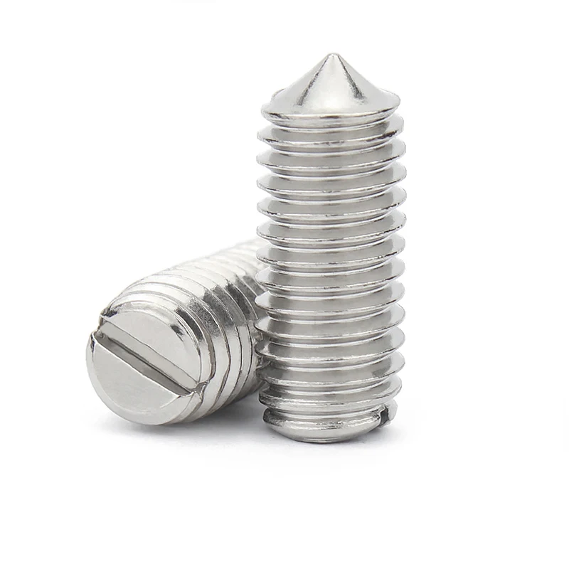 10pcs/lot  Stainless Steel Slotted Head Cone Point Grub Set Screw M1.6 M2 M2.5 M3 M4 M5 M6 M8 M10 Tapered End Headless Bolt