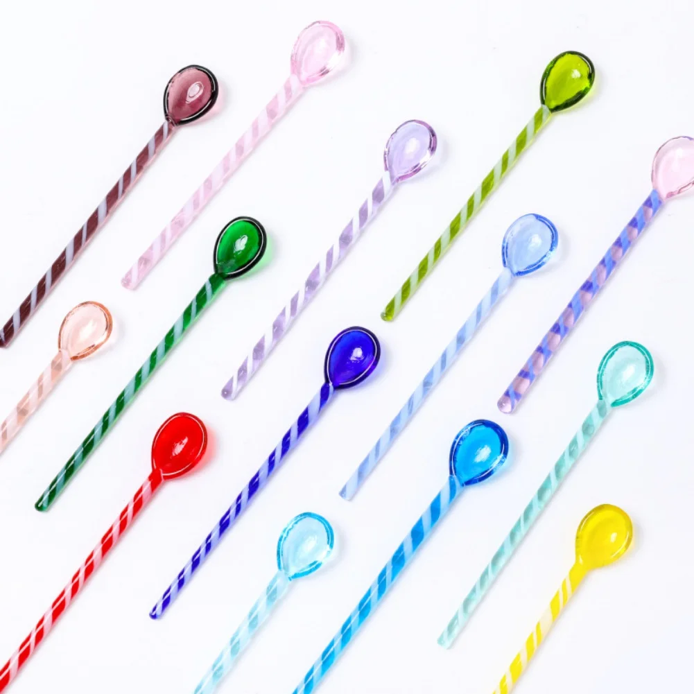 High Borosilicate Glass Stirring Rod Spoon Colored Glass Stirring Rod Cute Long Handle Juice Coffee Spoons