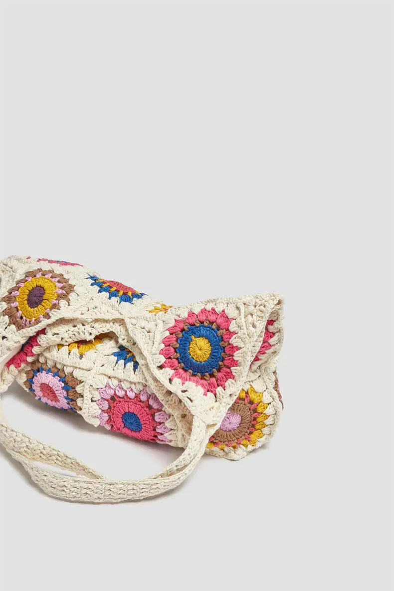 Designer Braided crochet shoulder bag Women New Casual Ethnic Style Woven large big capacity summer beach floral bucket purse