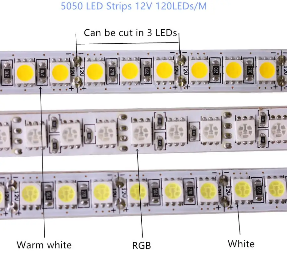 DC 12V 24V 120LED/m 5050 5054 5730 2835 5025 5m LED 스트립 라이트 테이프, CCT RGB 4000k 뉴트럴 화이트 화이트 웜 화이트