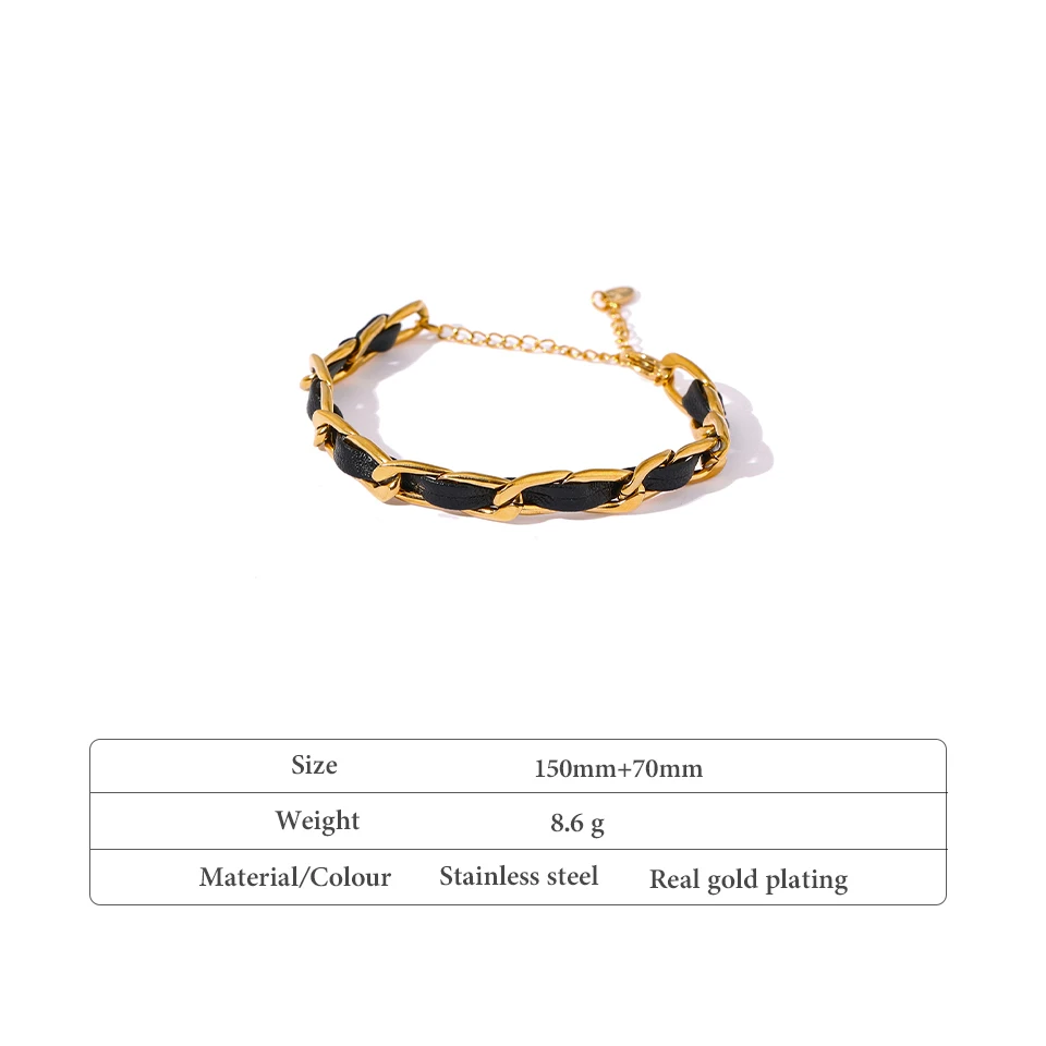 Yhpup Trendy Leather Chain Bracelet Jewelry Stainless Steel Metal Texture 18 K Statement for Women Bijoux Femme Fashion Men New