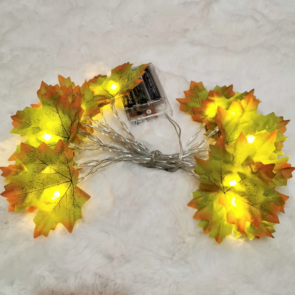 Maple Leaves LED String Fairy Lights 4.5V Red Green Leaf Vine USB Battery Powered Christmas Halloween Garland Railing Decorative