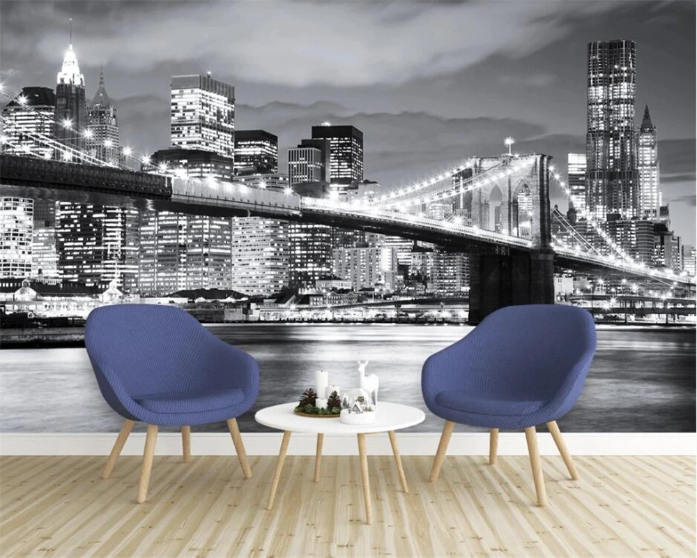 beibehang Customize the new modern bridge European and American cities black and white landscape background wallpaper