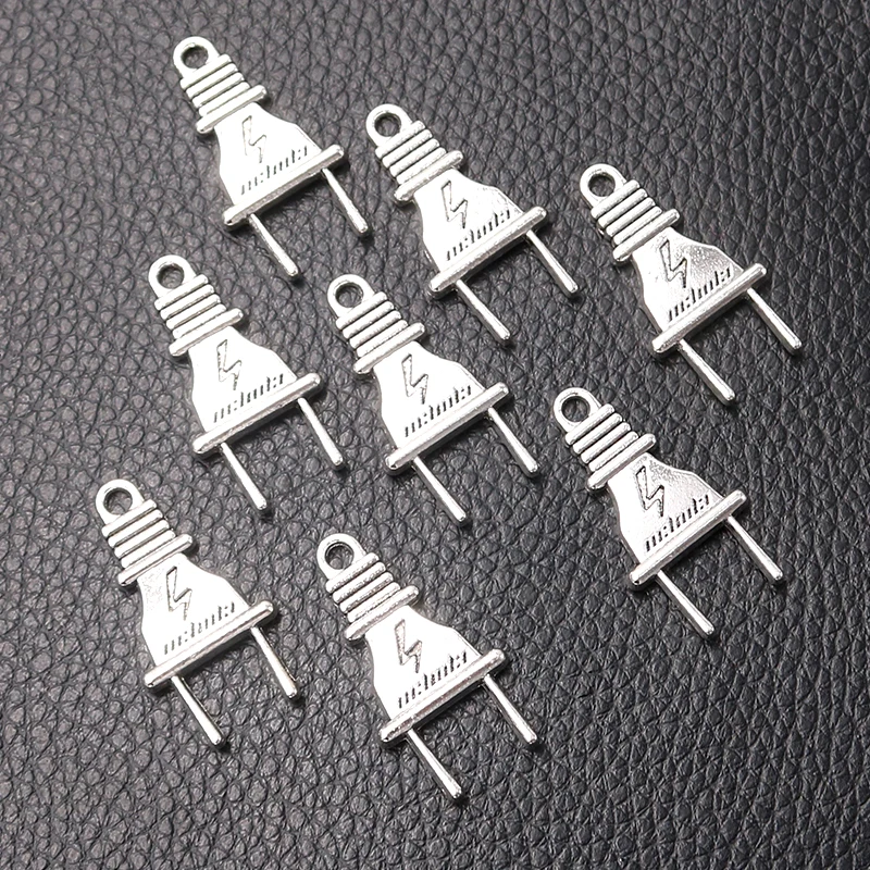 10pcs Silver Plated Lightning Tag Retro Plug Charm Earrings Necklace Pendant DIY Metal Jewelry Handicraft Making 31*16mm A2239