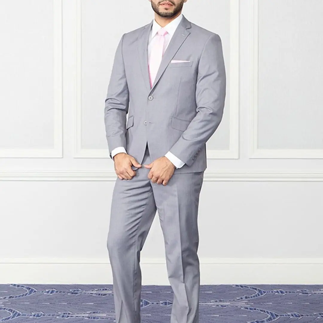 

New Arrival Design Slim Fit Man Suit Gray Notch Lapel Groom Best Man Tuxedo 2 Piece Tailor-Made Suits Wedding For Man