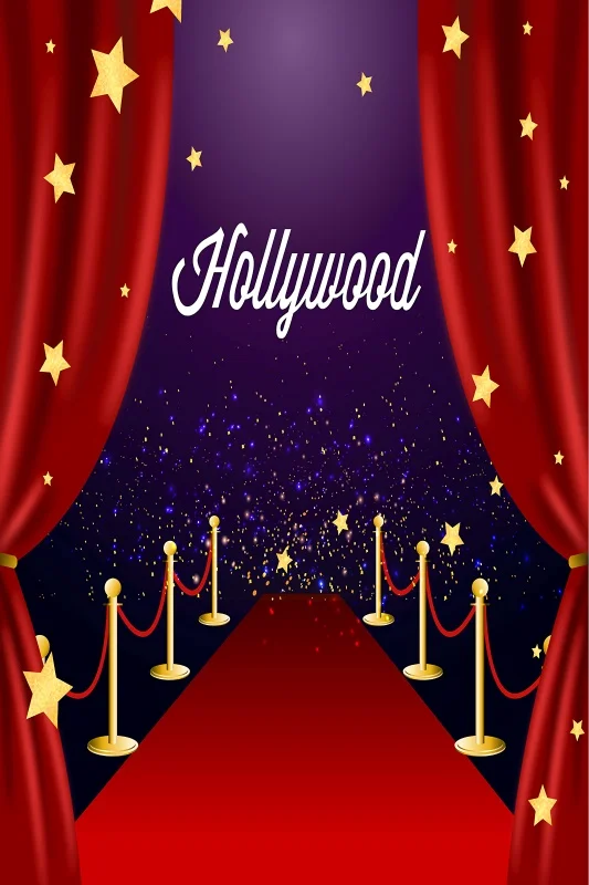 Laeacco фон для фотосъемки с изображением красной ковровой дорожки в голливудский горошек со звездами и блестками для детского дня рождения