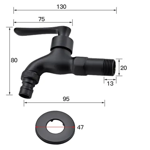 Svart mässings enkel kallvattenkran väggmonterad för badrum hörn tvättmaskin utvändig trädgård bibcock bad toalett mopp pool kran 12 best sales mässingskran - №3