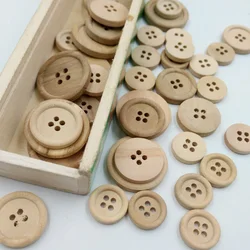 50 Pcs Wooden Buttons Natural Color Round 4 Holes Buttons Sewing Scrapbooking