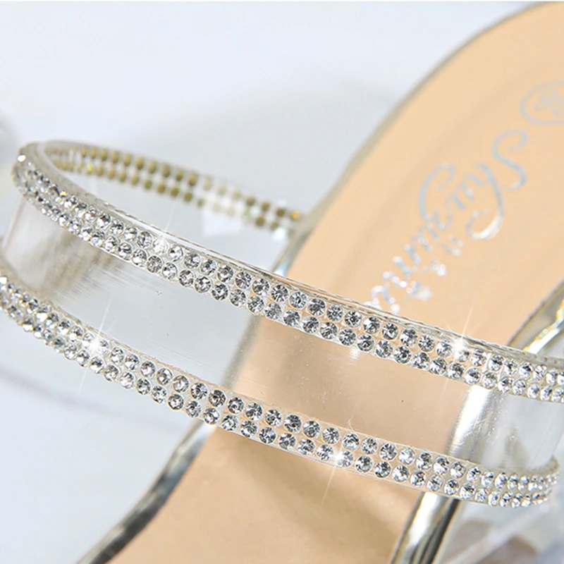 2020 Summer Wedges Sandals Women New Sexy Transparent Crystal High Heels Shoes Woman Rhinestone Slippers Flip-Flops  WS0124