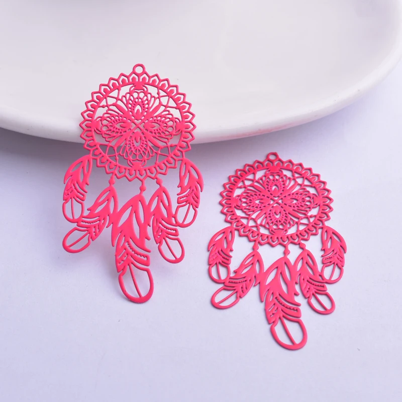 30 Stück AB6374 27*48mm Filigran Versilberte Traumfänger-Ohrring-Anhänger aus Messing in Roségoldfarbe, Traumfänger-Charms, DIY-Teile – Detail 10