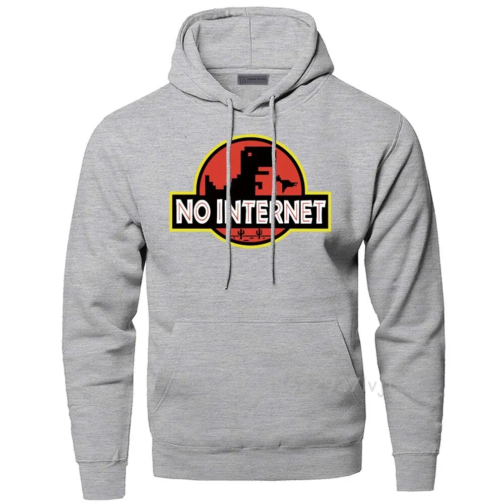 No Internet Dinosaur Sweatshirts Men Brand Hooded Sweatshirt Hoodie Harajuku Hooded Pullover Premium Cotton Printed Clothing