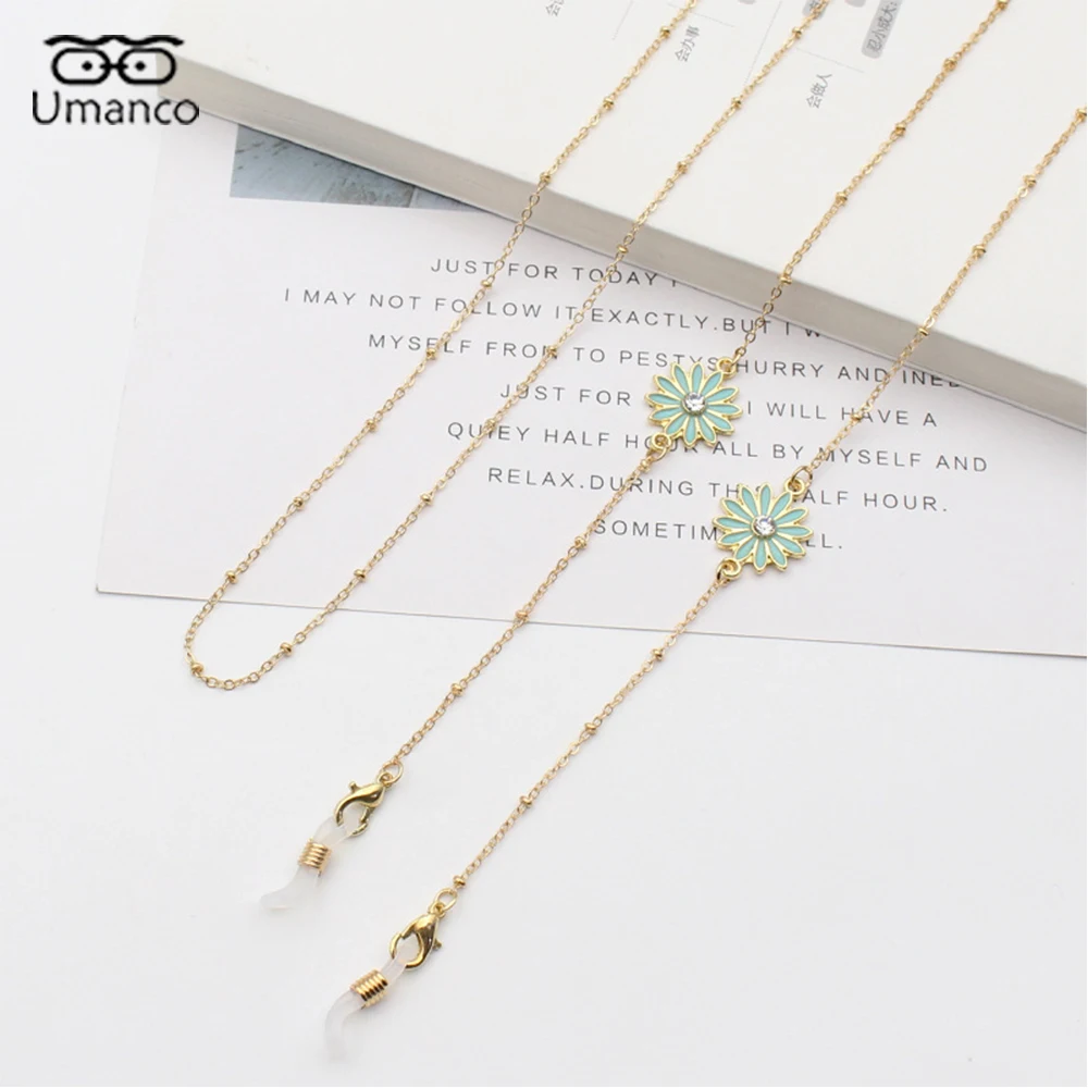 Gold Metal Mask Glasses Chain for Women With Oil Drop Dassiy Pendant INS Sunglasses Chain Neck Hanging Jewelry Accessories