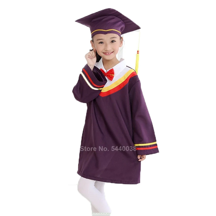 Kinder Bachelor Kleid Kinder Absolvent Kleidung Schule Klasse Team Student Uniform Tragen Bühne Leistung Robe und Bogen Krawatte Kostüm