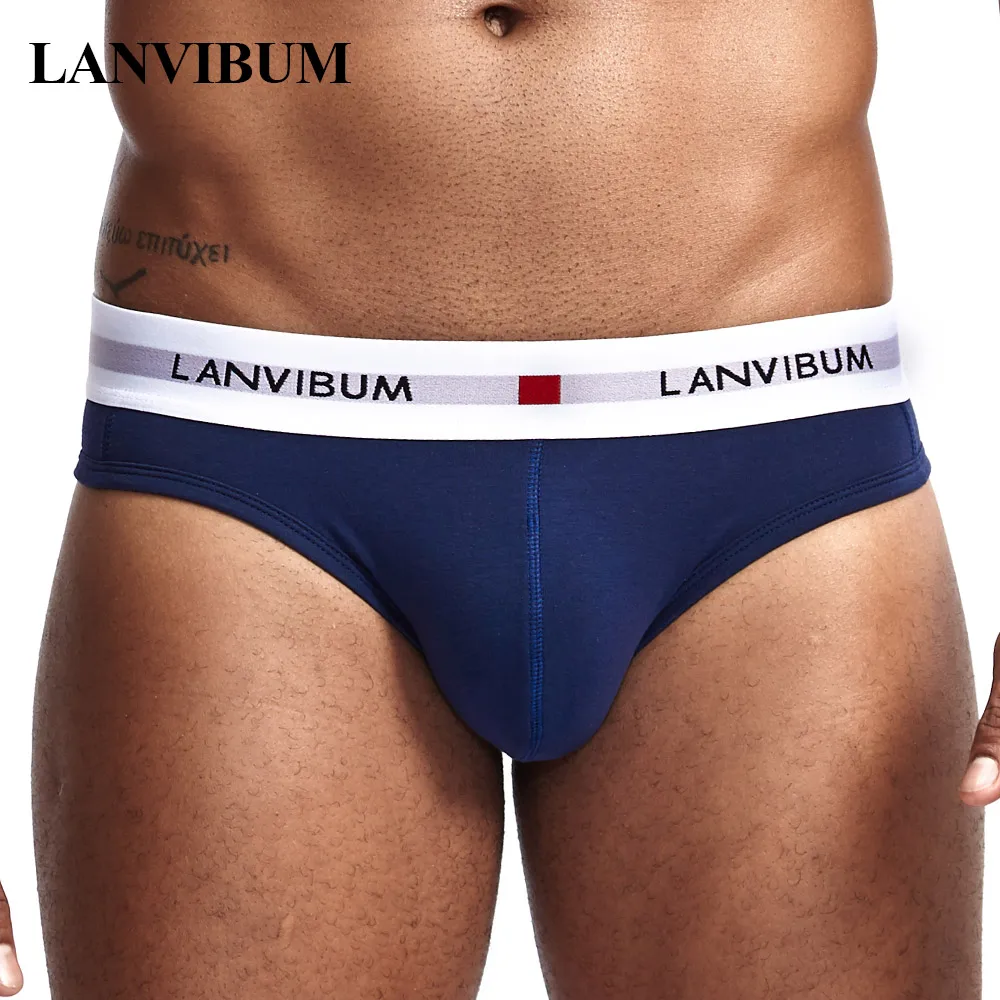 LANVIBUM men underwear solid convex underpants comfortable cotton briefs man soft male shorts