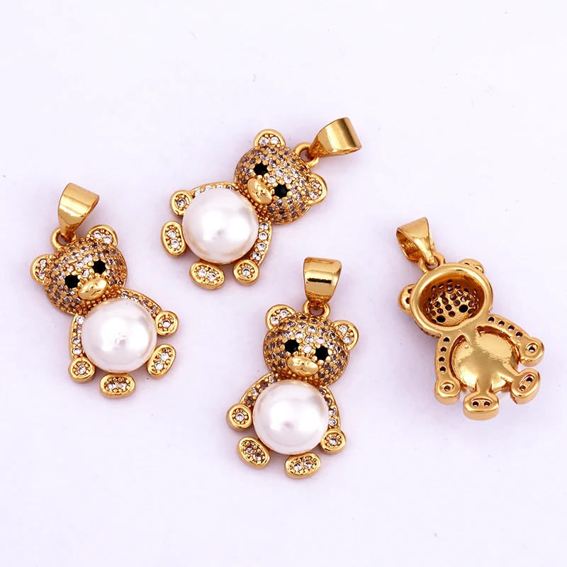 Niedlicher Bären-Charm-Anhänger in Goldfarbe, mit Perlen besetzt, mit Zirkonia CZ gepflastert, Schmuck, Halskette, Armband, Großhandel, Zubehör M85 – Detail 11