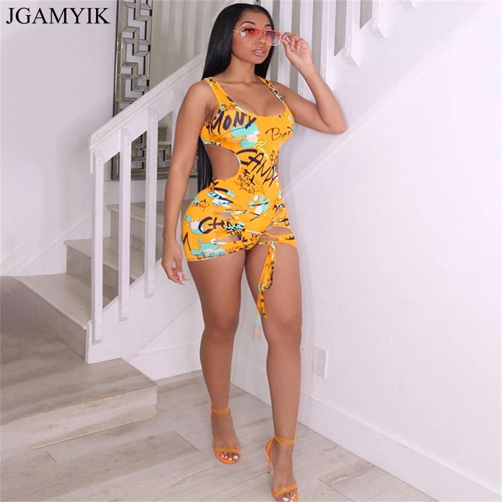 

JGAMYIK Summer Bandage Bodysuit Women Cut Out Romper Lace Up Jumpsuits Women 2021 Hollow Out Playsuits Sexy Backless Clothing