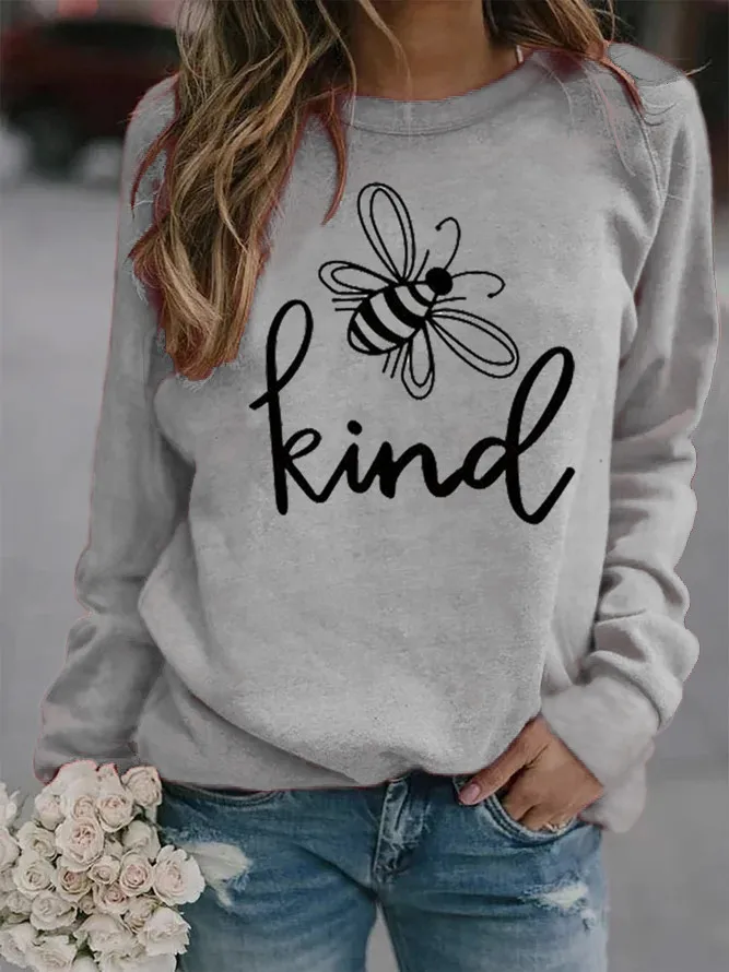 Bee Kind Printed Hoodies Women Fleece Long Sleeve O Neck Loose Sweatshirt Girls Women Hoodie Pullovers    Winter