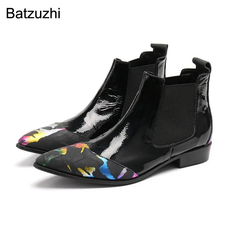 

Batzuzhi Pointed Toe Black White Soft Leather Ankle Boots Men New Design Men's Shoes Slip on Fashion Motorcycle Botas Hombre