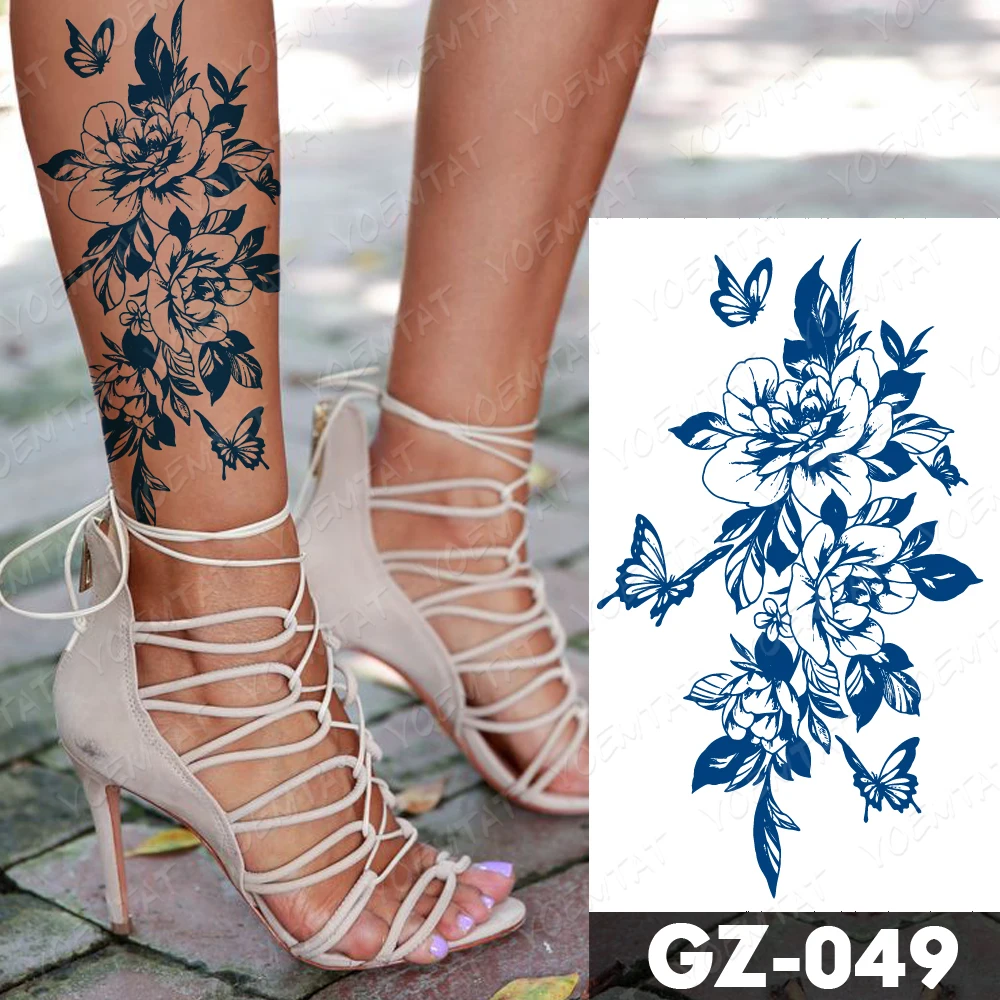 Juice Lasting Waterproof Temporary Tattoo Sticker Peony Flower Geisha Butterfly Flash Tattoos Female Ink Body Art Fake Tatto Men