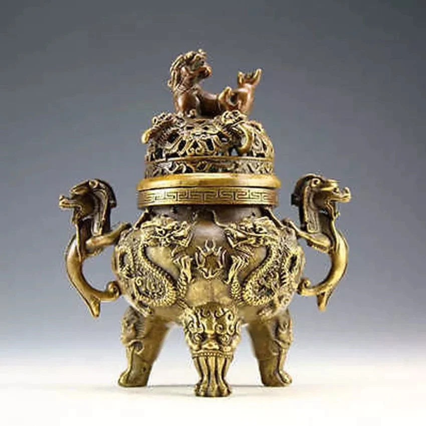 

China Rare Copper Dragon Tiger Incense Burner