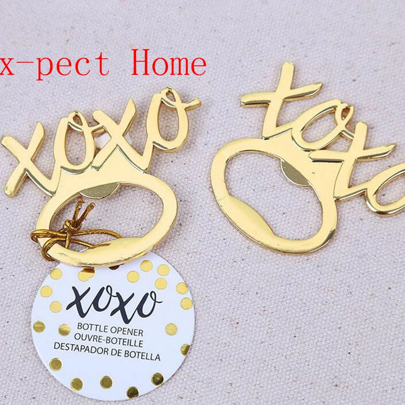 

100pcs Creative Gold Hugs Kisses XOXO Bottle Opener Bridal Wedding Favors Party Giveaways Event Gift Souvenirs