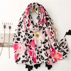 Mode Frauen Frühling Herbst Viskose Schal Schal Schöne Leopard Floral Quaste Pashmina Stola Wrap Echarpe Foulards Moslemisches Hijab