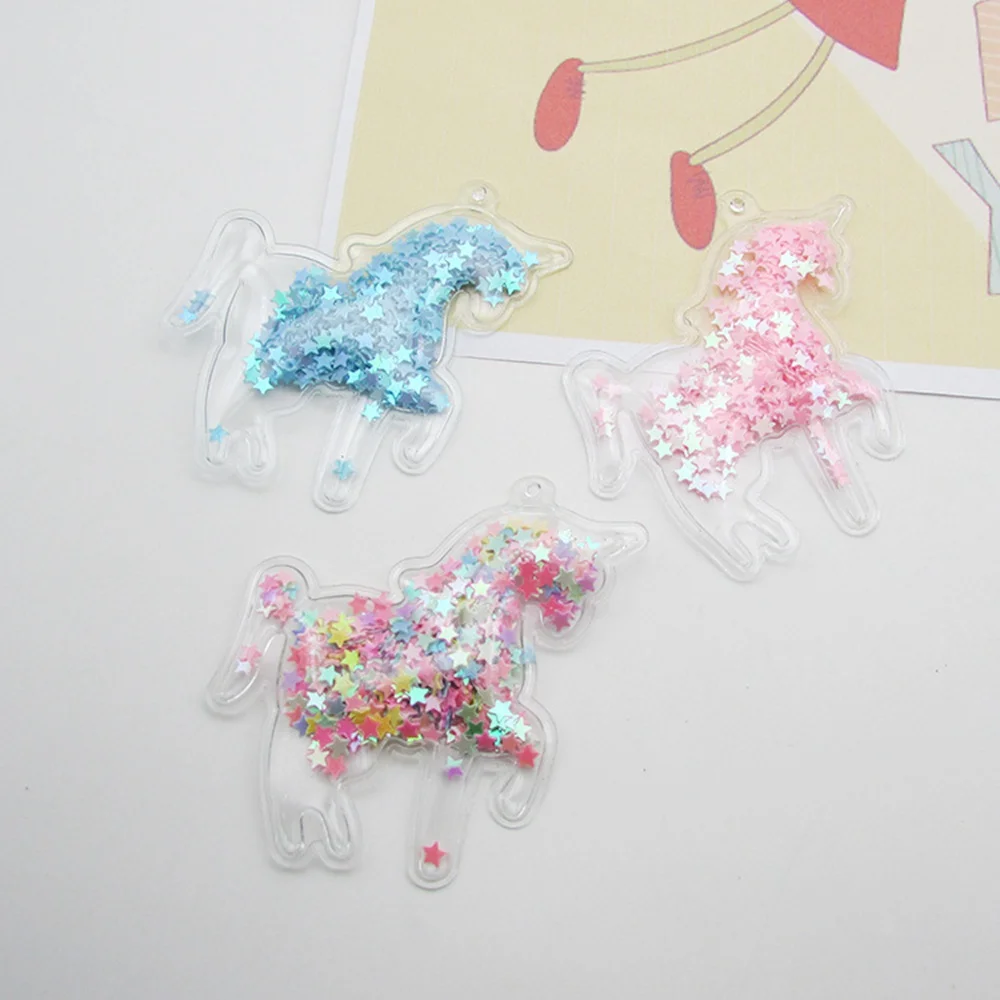 Parche de unicornio de PVC transparente de fantasía, apliques con lentejuelas de estrella para ropa, Clip para pastel, accesorios para la cabeza,