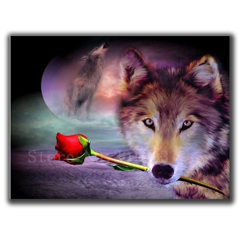 

3D Diamond Mosaic Diy Diamond Embroidery Wolf Ready To Send Roses Full Diamond Painting Cross Stitch Rhinestone Home Decoration