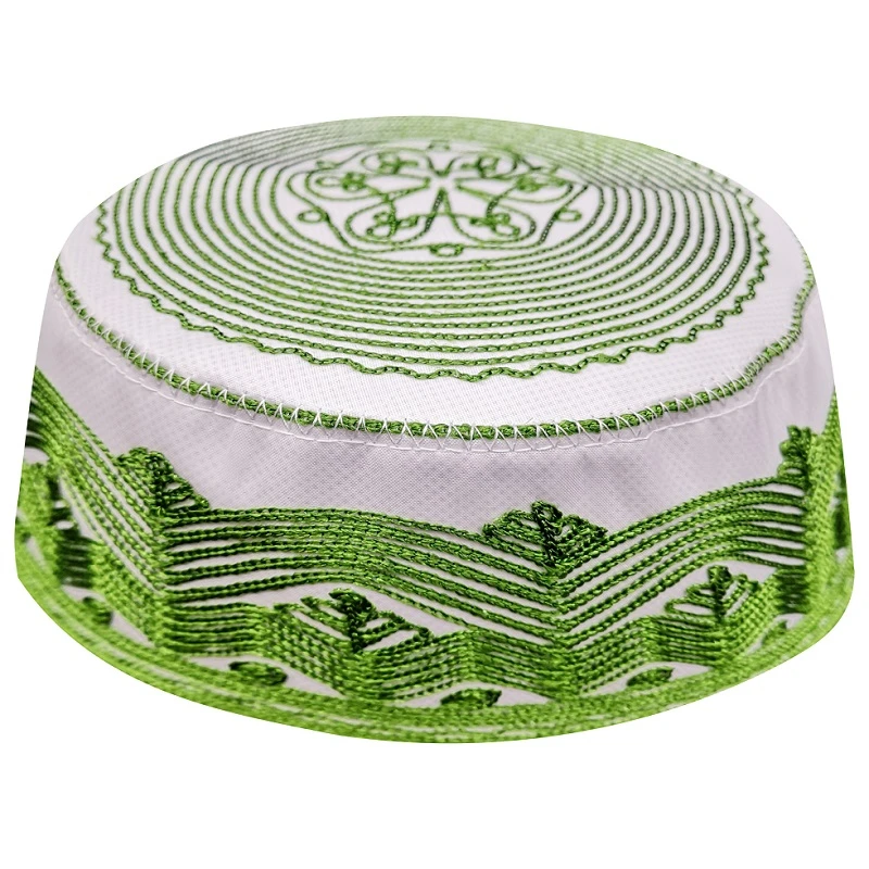 Seccade Kippah สวดมนต์หมวก Homme Stripe สีเขียวพรม Topi Saudi Abaya Namaz Tapis Priere อิสลาม Damen