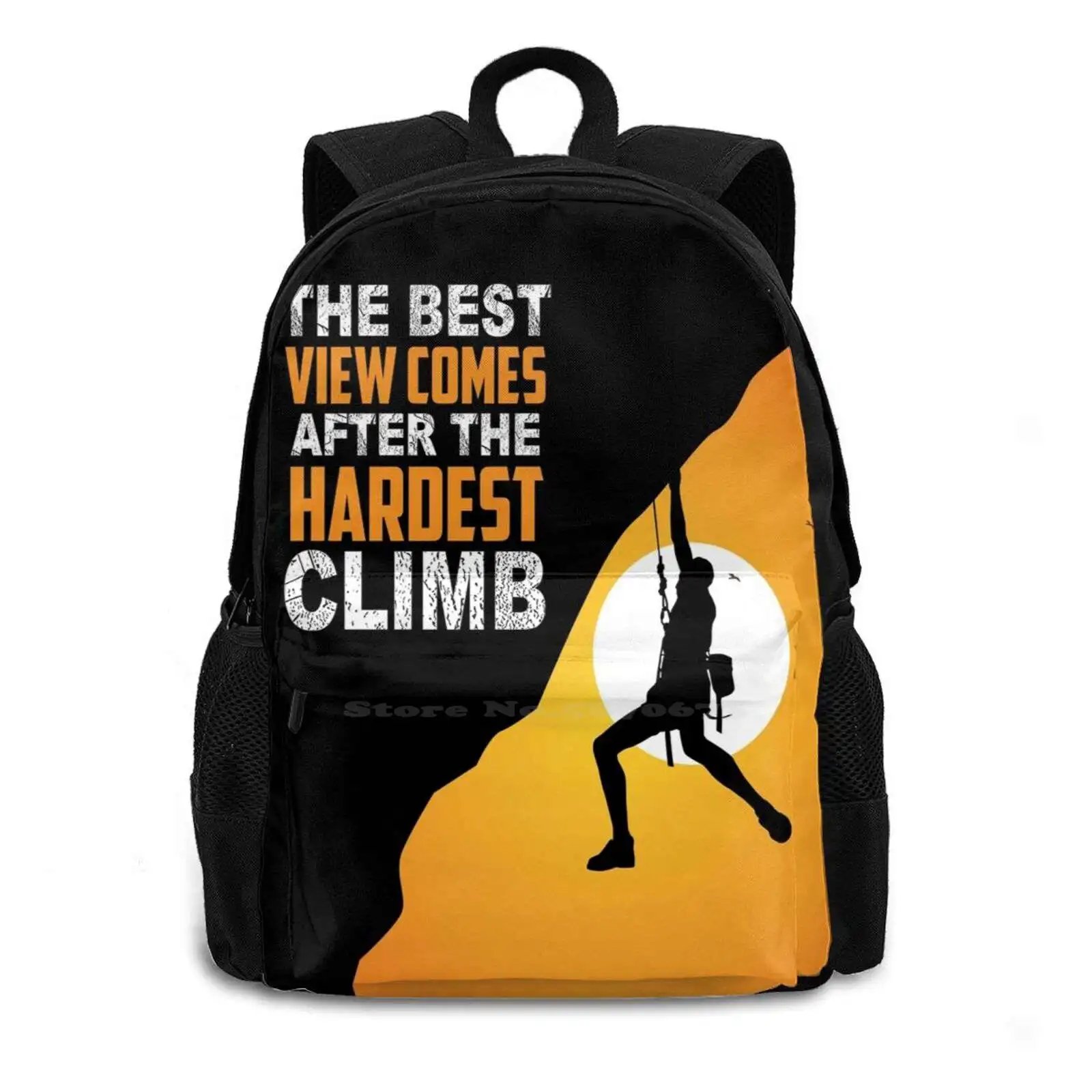 Scale And Enjoy The Views On The Summit Pattern Design Bag Student'S Backpack Mountaineer Summit Top Climbing Wall Boulder Cat