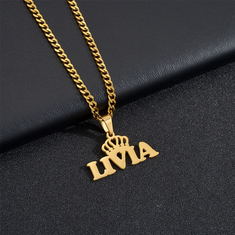 Goxijite personalizado nome da coroa pingente colar personalizado bold chain grande nome várias coroas pingentes acessórios jóias presente