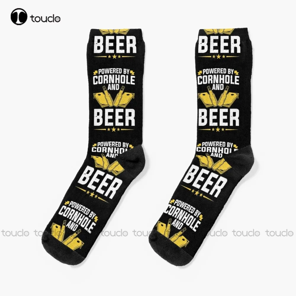 New Powered By Cornhole Beer Drinking Cornhole Player Socks Girl Socks Personalized Custom Unisex Adult Socks Popularity Gifts