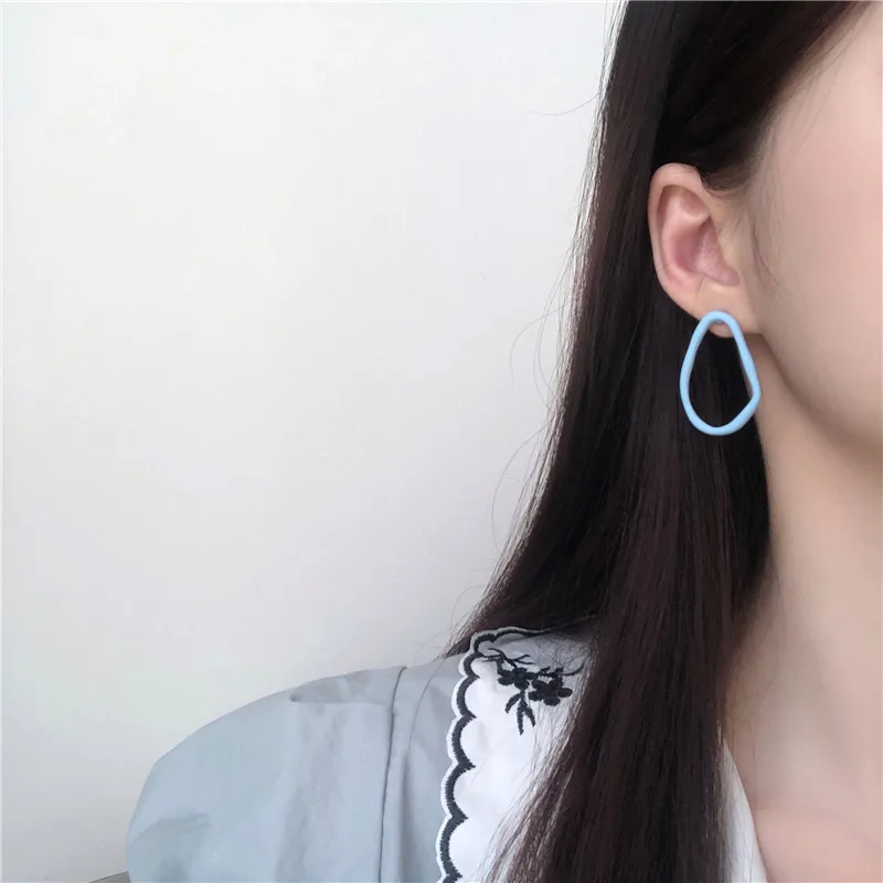 Metal Geometry Asymmetry Lacquer That Bake Frosted Stud Earrings Retro Fashion Personality Design Girl Women Jewelry Accessories