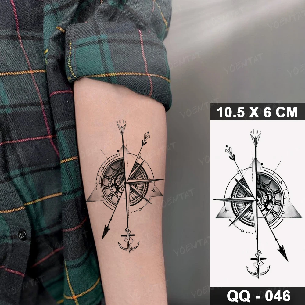 Waterproof Temporary Tattoo Sticker Clock Compass Ship Anchor Tiger Wolf Cool Flash Tatto Man Arm Body Art Fake Tatoo Woman Kids