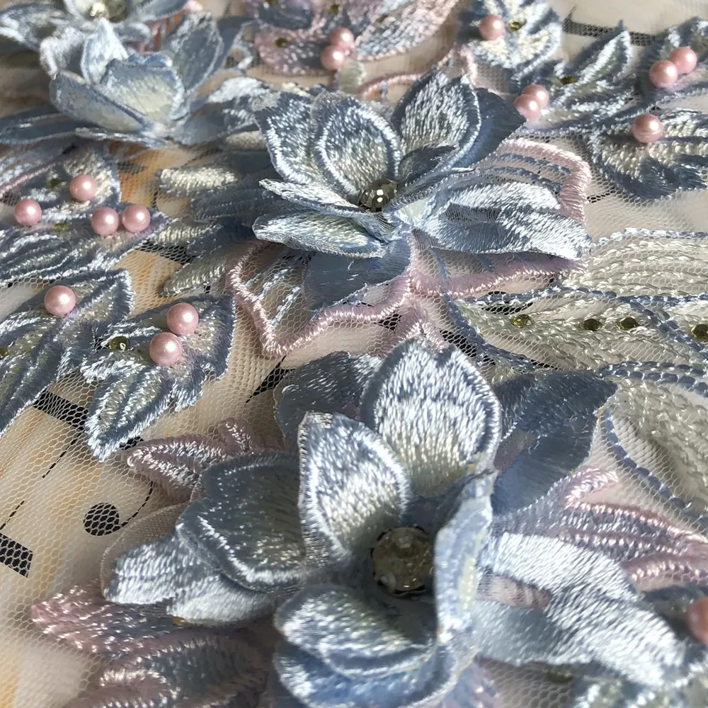 Tissu d'aviation en maille perlée de fleur tridimensionnelle, artisanat de dentelle de bricolage, décoration de vêtements techniques, 1 PC