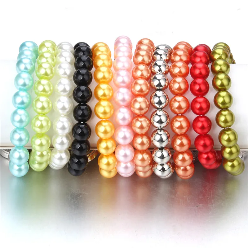 Snap Jewelry 18mm Snap Button Bracelet Elastic Adjustbtale Handmade Colored Resin Beads Bracelets for Women Gilrs ZE506