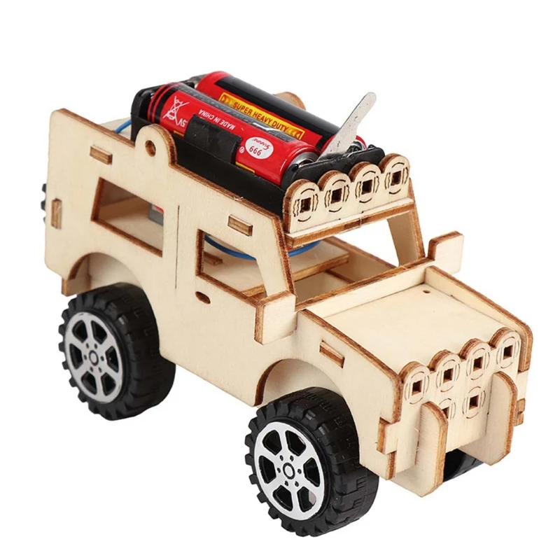 Wooden Electric Car Model Blocks DIY Kids Assembling Toy Science Experiment Kit Children Educational Gift