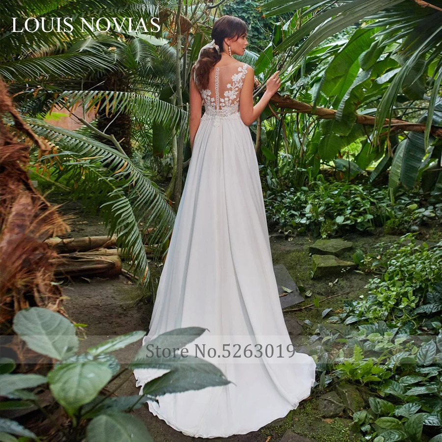 Louis Novias Sleeveless Sexy New Design Hot Sale Soft Satin Lace Embroidered Button Applique Dress Wedding party dress