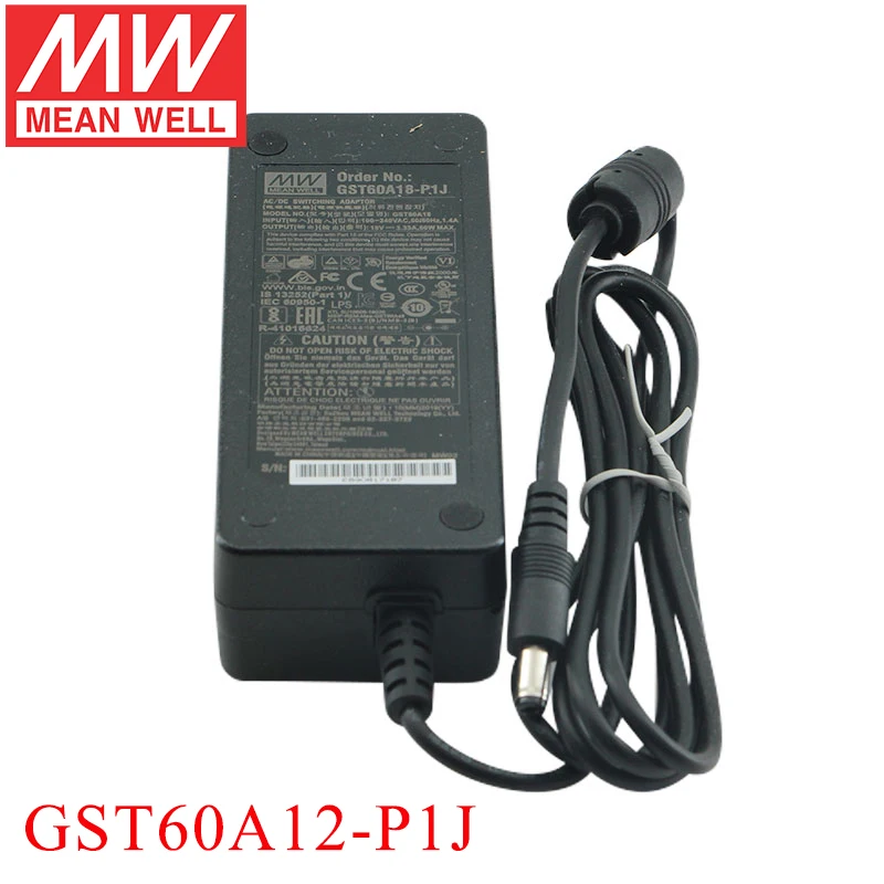 MEAN WELL GST60A Adapter 60W P1J 5.5x2.1mm Industrial Power 5V 9V 12V 24V 48V Charger Meanwell Switching Power Supply Unit