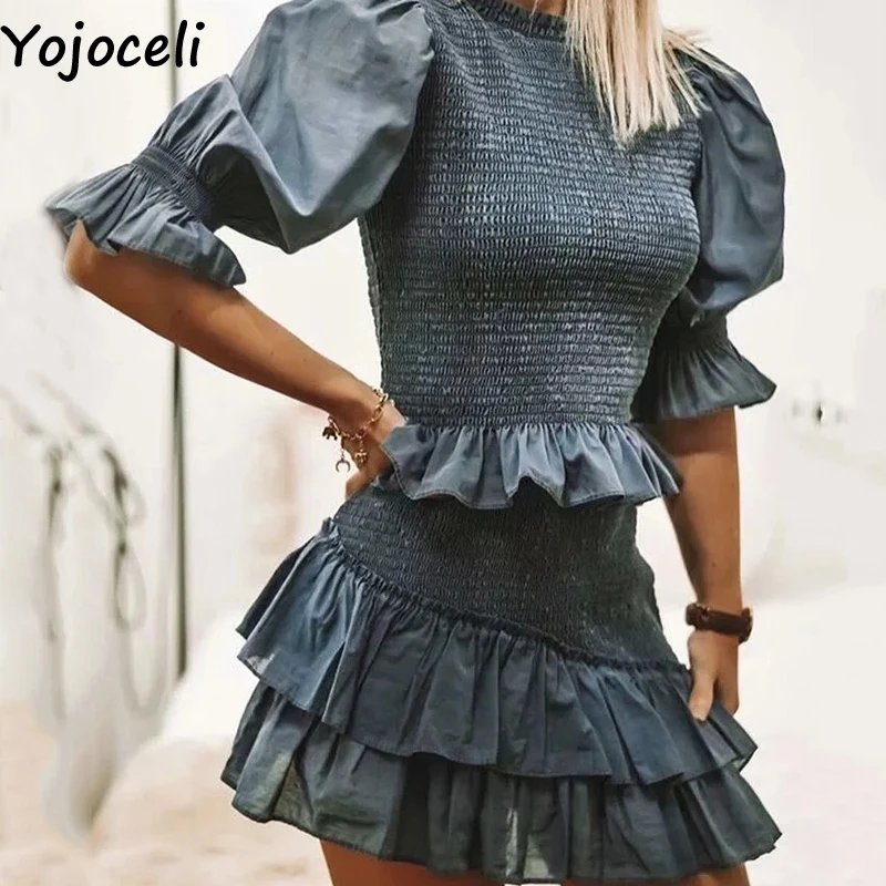 

Yojoceli Elegant ruffle bodycon dress women 2 piece set Summer party casual dress female Cool beach short cool mini dresses