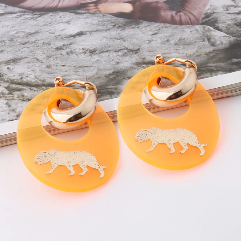 Resin Drop Earrings For Woman Lion Head Leopard Tiger Charm Copper Long Earring Female Earrings Grote Oorbellen Gift