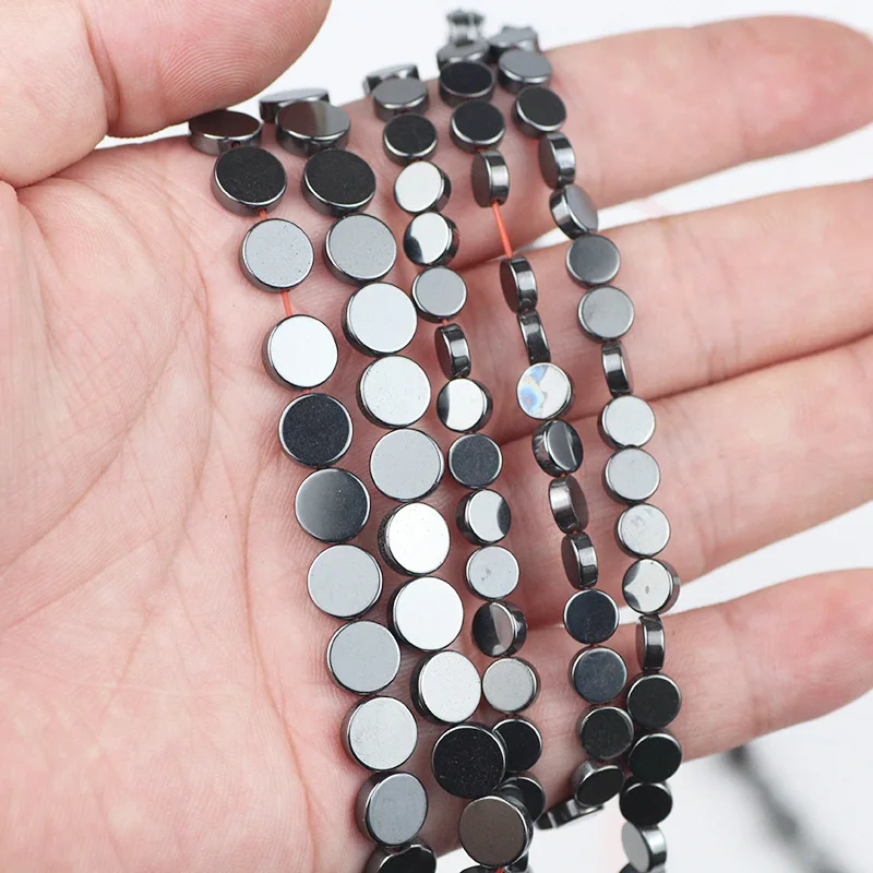 6/8MM COINS Shape Natural Stone Black Hematite Bead Spacers Flat Round Loose beads For DIY Jewelry Making Bracelet Accessories