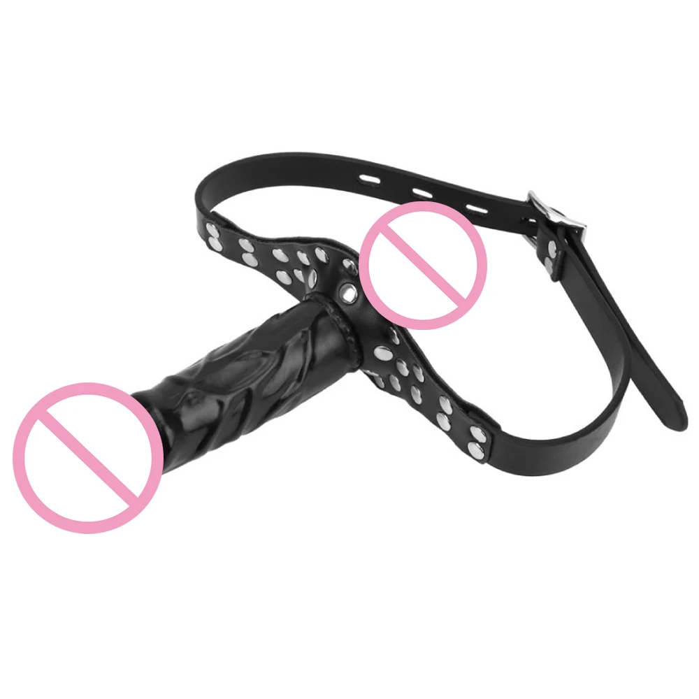 EXVOID Slave Restraint Realistic Penis Double-Ended Dildo Gag Mouth Plug BDSM Bondage Head Strapon Open Mouth Gag Adult Game