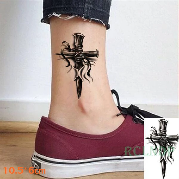 Waterproof Temporary Tattoo Sticker Cross Awl Combination Tattoo Sticker Flash Tattoo Fake Tattoo Girl boy