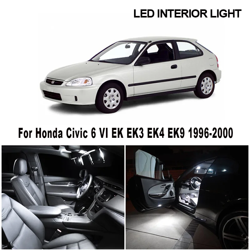 Canbus White Led Interior Light License Plate Lamp Kit For Honda Civic 6 VI EK EK3 EK4 EK9 1996-1999 2000 Car Lighting Bulbs