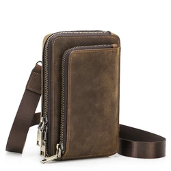 Men's Crossbody Bag Genuine Leather Shoulder Sling Bag Small Messenger Waist Pack Multifunctional Long Wallet for Men