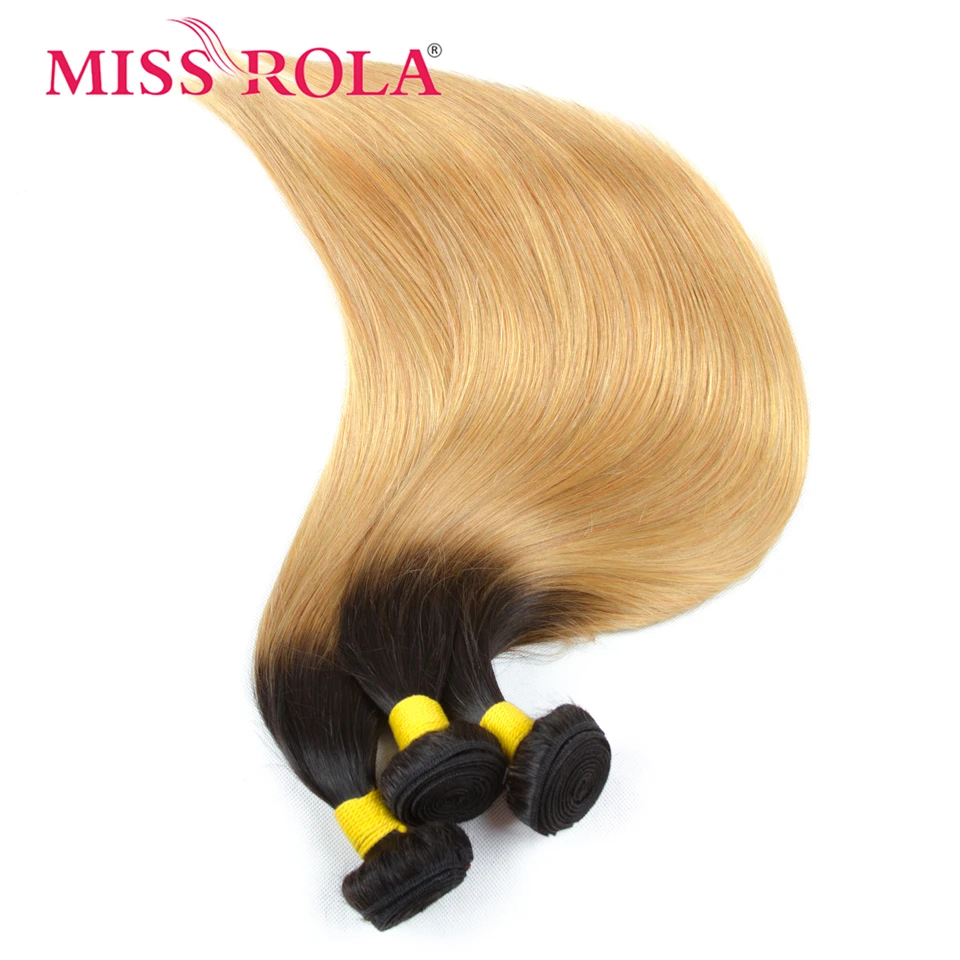 Miss Rola-Tecelagem de cabelo humano reto brasileiro com fechamento de renda, 3 pacotes, fechamento 4x4, Ombre 1B27 1B30 1B99 Remy Hair