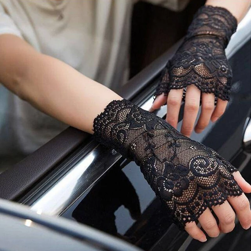 38Styles Hollow Lace Flower Fishnet Fingerless Gloves Elegant Sun Protection Women Mesh Dance Wedding Mitten Hand Decoration